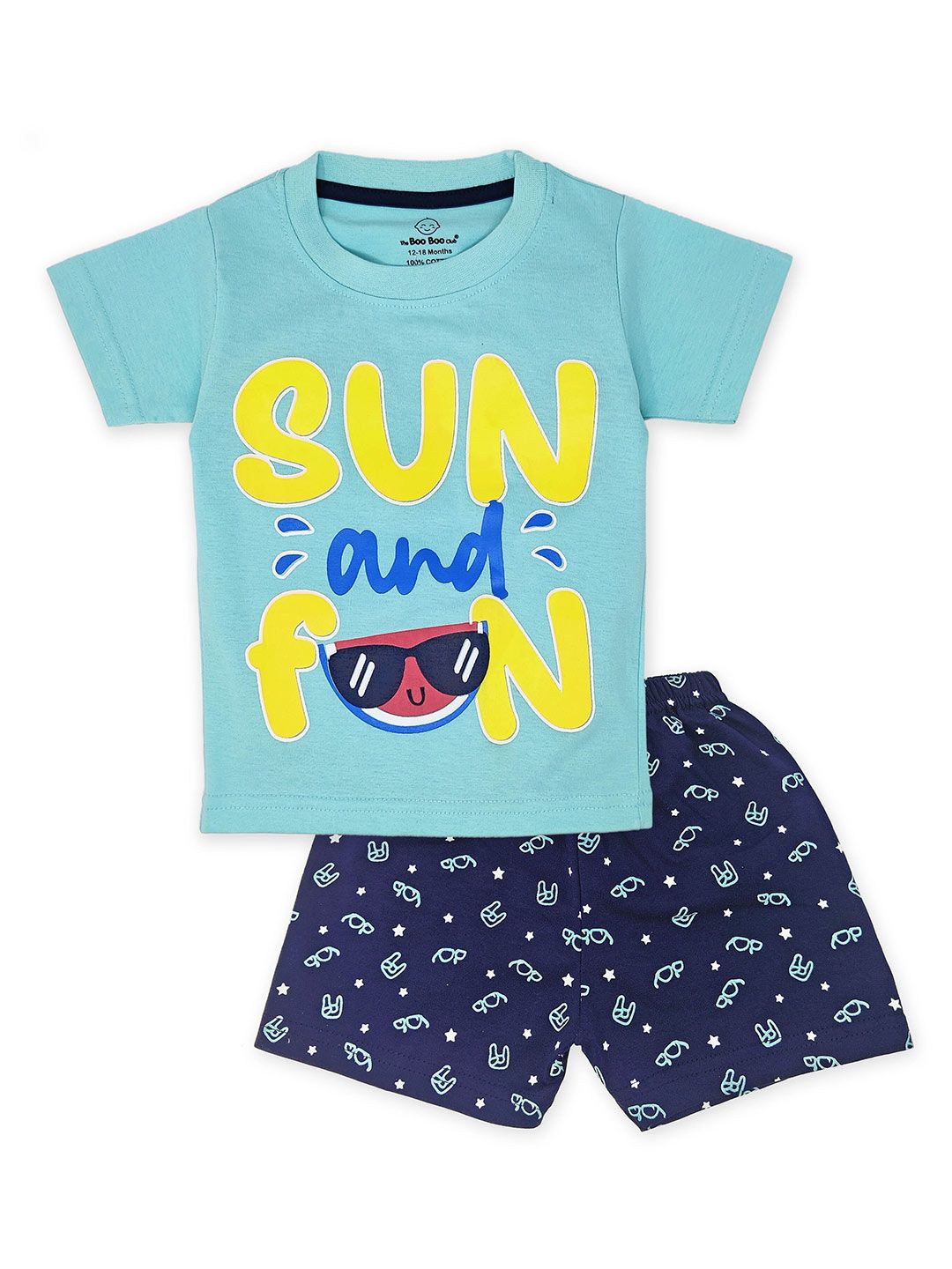 The Boo Boo Club Kids Navy Blue & Yellow Printed T-shirt with Shorts-picture-31