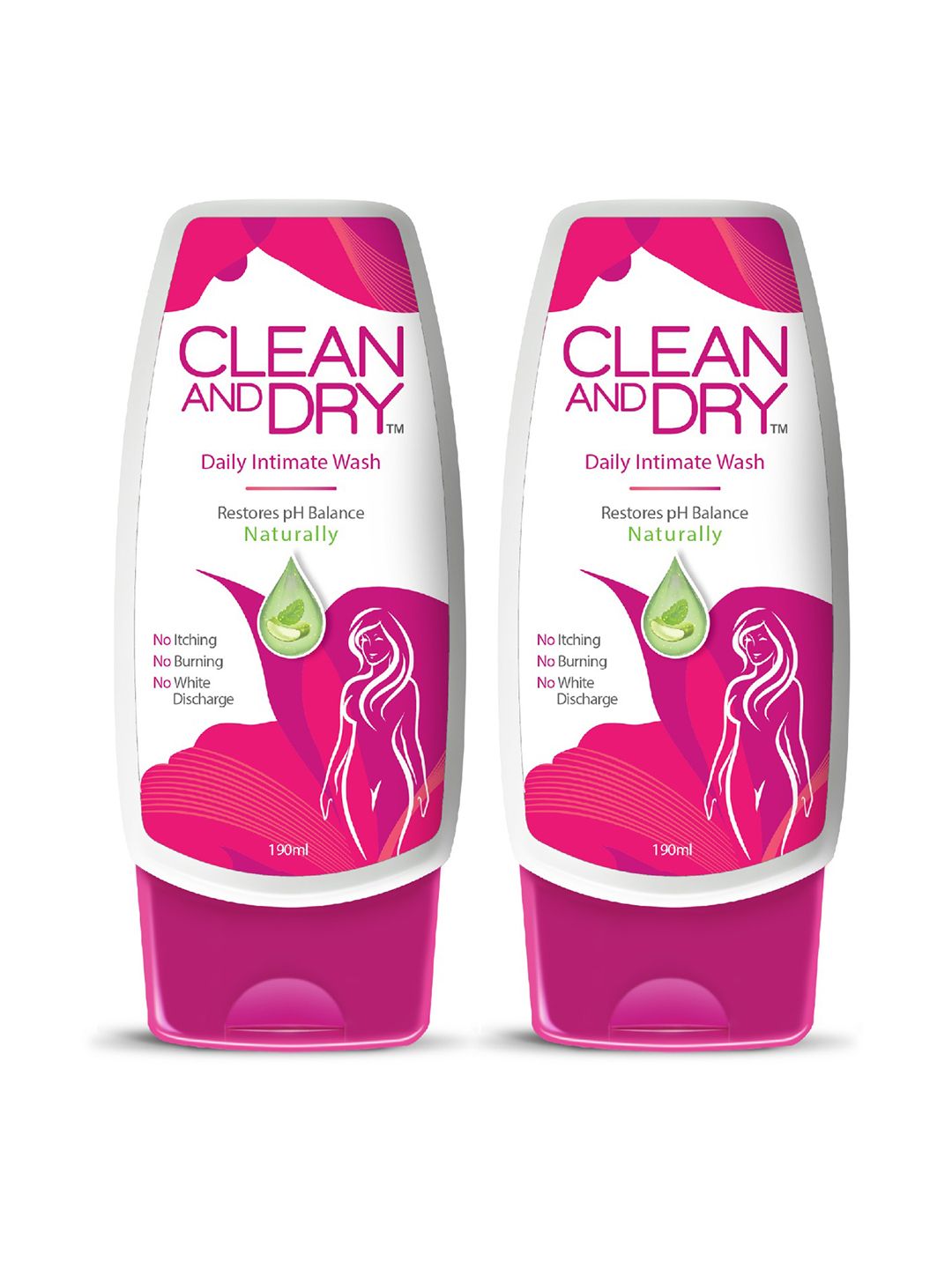 CLEAN AND DRY Set of 2 Naturally 24 Hours Freshness Daily Intimate Wash - 190 ml Each