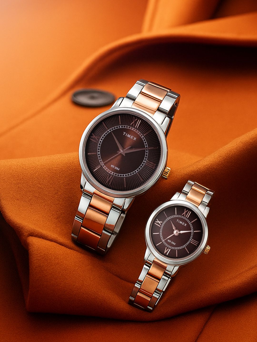 Timex Round 24mm Brown Dial Analog Pair Watch - TW00PR214