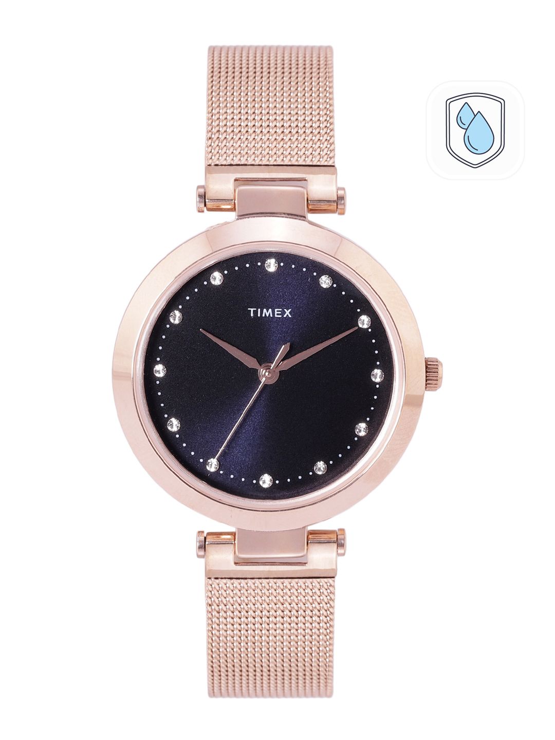 Timex Women Black Dial & Rose Gold Toned Analogue Watch TWEL11824