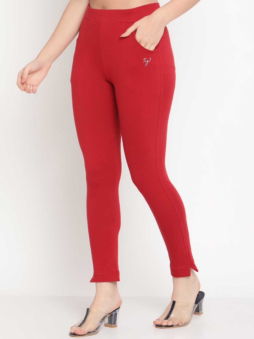 Buy Kryptic Kryptic Women Maroon Solid Slim-Fit Three Fourth Length  Leggings at Redfynd