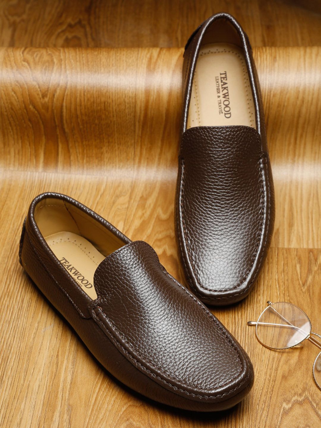 Teakwood Leathers Men Brown Textured Leather Formal Loafers-picture-17