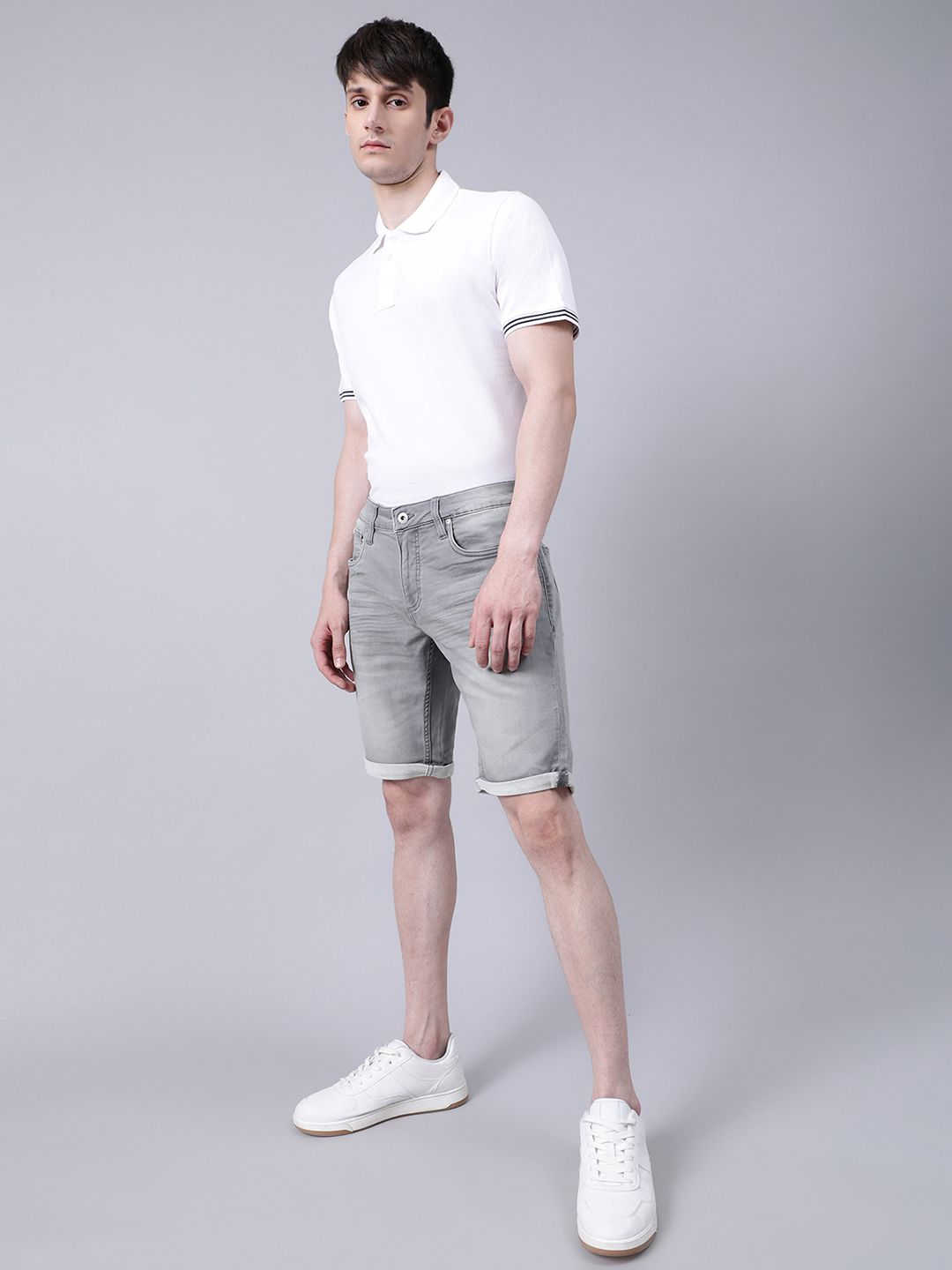 LINDBERGH Men Grey Denim Regular Fit Cotton Shorts-image-27