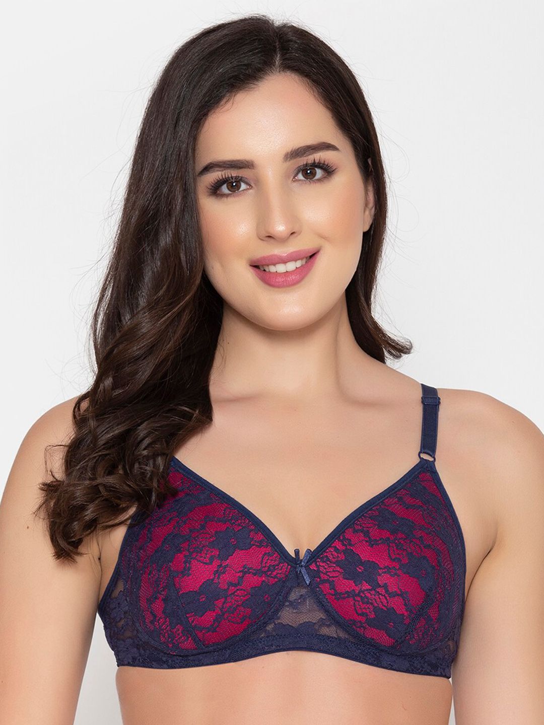 Clovia Blue & Pink Floral Non-Wired Lightly Padded Bra-picture-21