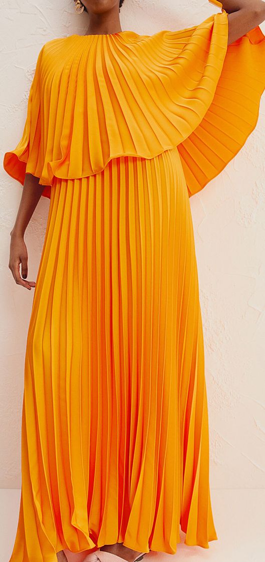 h&m orange pleated dress Women's Orange Godet-pleated jersey dress