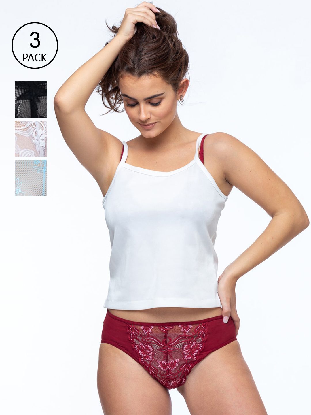 CURWISH Pack of 4 Self Design Mid Rise Lace Bikini P4L-01-picture-14