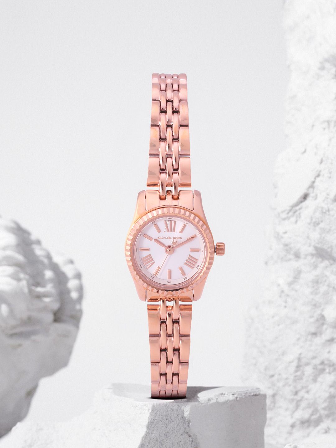 Michael Kors Women White Dial & Rose Gold-Toned Bracelet Style Analogue Watch MK4488