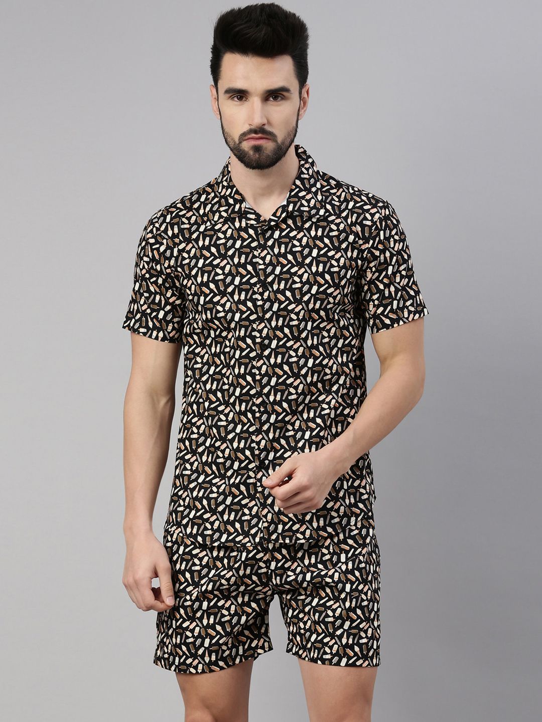 TRUNDZ Men Black & White Graphic Printed Night suit-picture-19