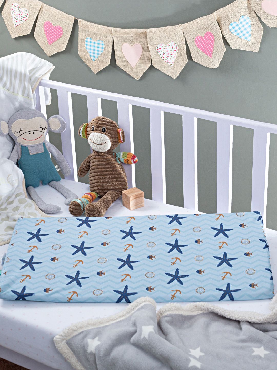 The White Willow Blue Printed Soft Foam Baby Full Crib Wedge Pillow-image-33