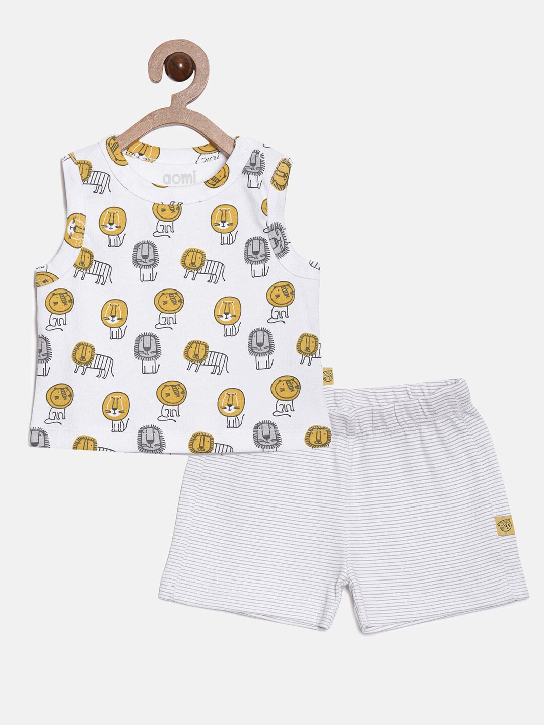 Aomi Boys White Printed Cotton Top with Shorts