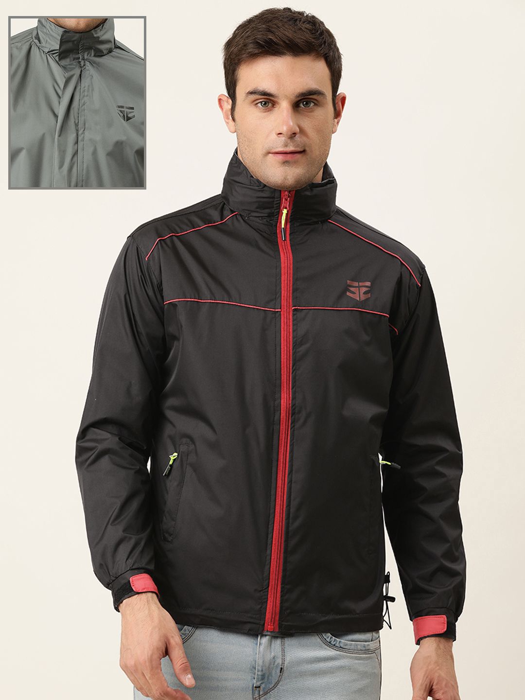 Sports52 wear Men Black And Grey Solid Reversible Rain Jacket-picture-40