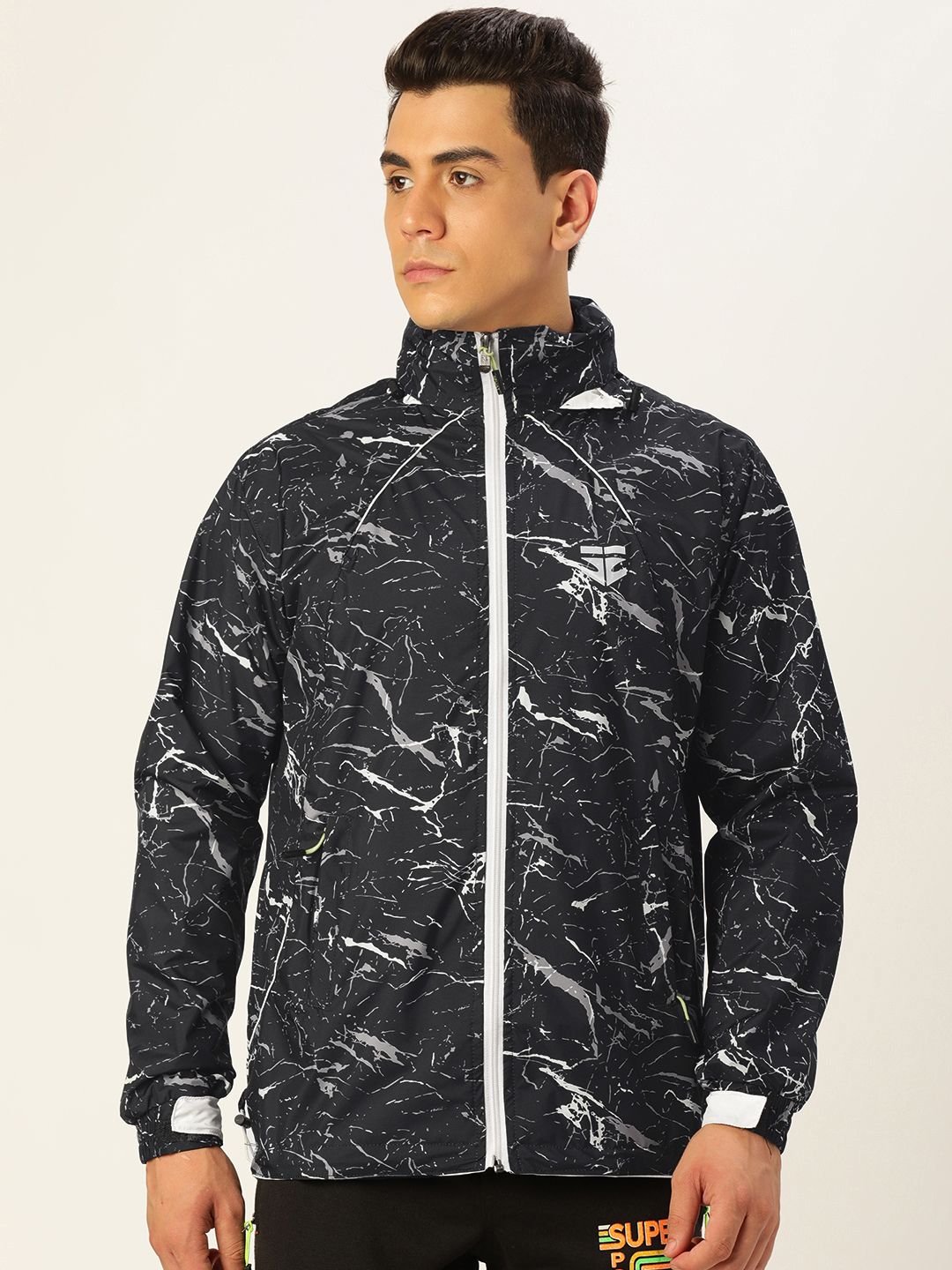 Sports52 wear MenBlack & White Printed Rain Jacket-image-19