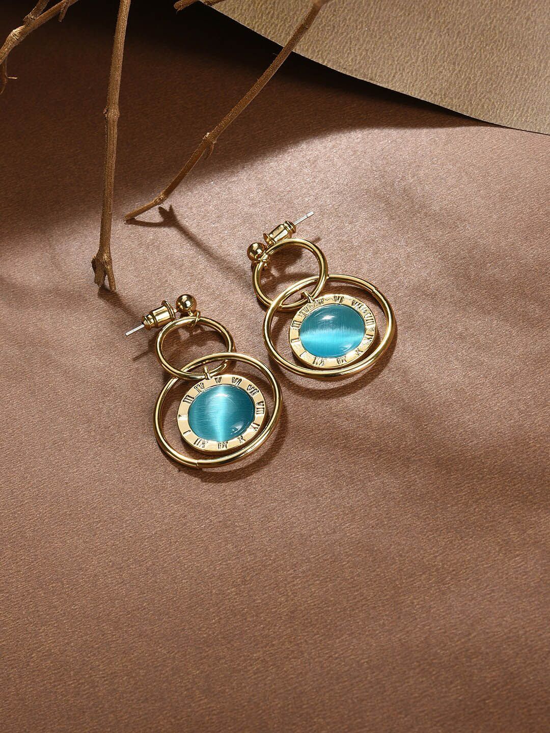 SOHI Blue Gold Plated Drop Earrings-image-12