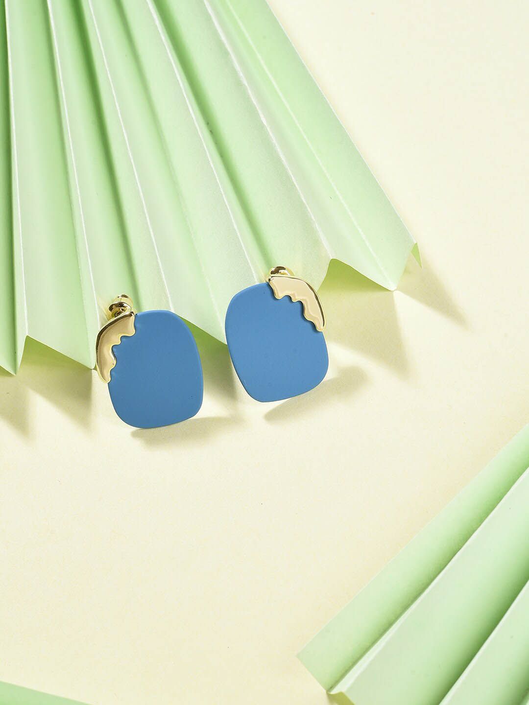 SOHI Gold-Plated Blue Square Studs Earrings-image-25