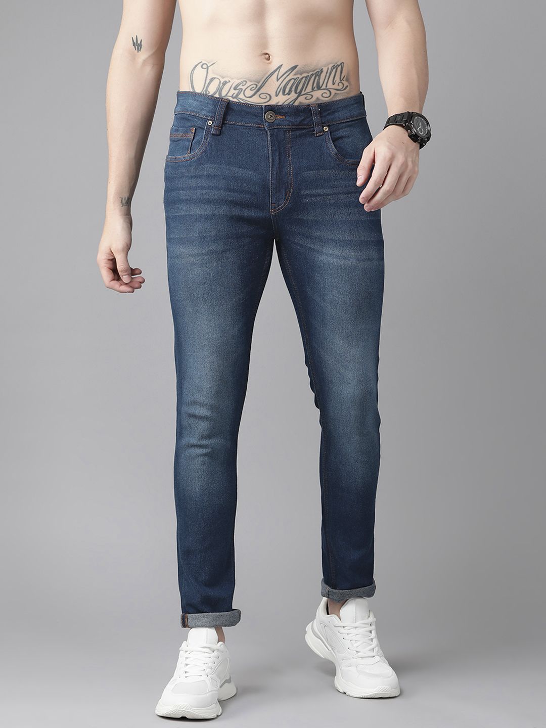 Roadster Men Navy Blue Skinny Fit Light Fade Stretchable Jeans - Price ...