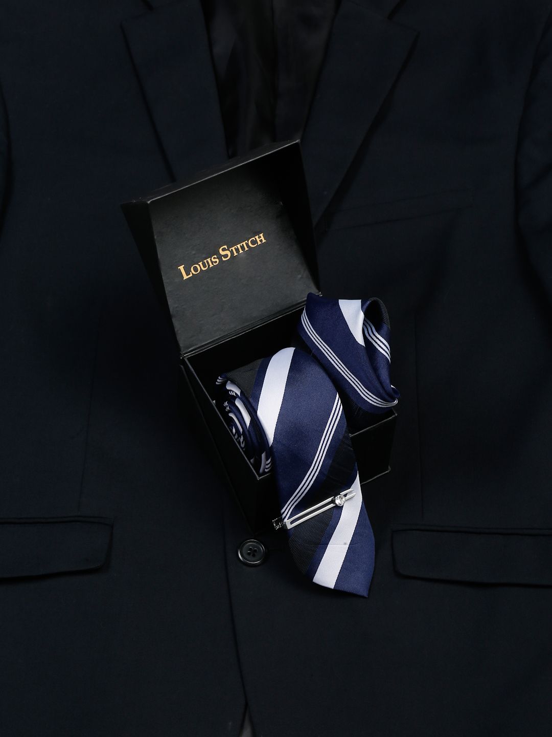 LOUIS STITCH Men Lined Blue Stripes Italian Silk Necktie Accessory Gift Set-picture-23