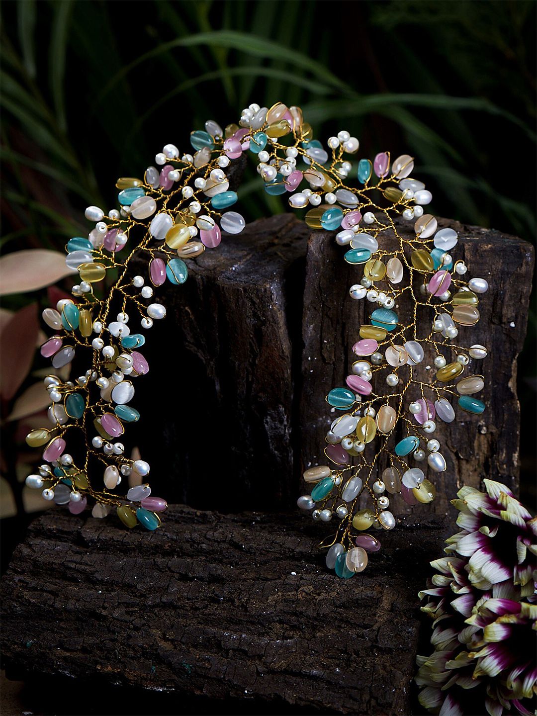 D'oro Women Multicoloured Embellished Tiara-image-37