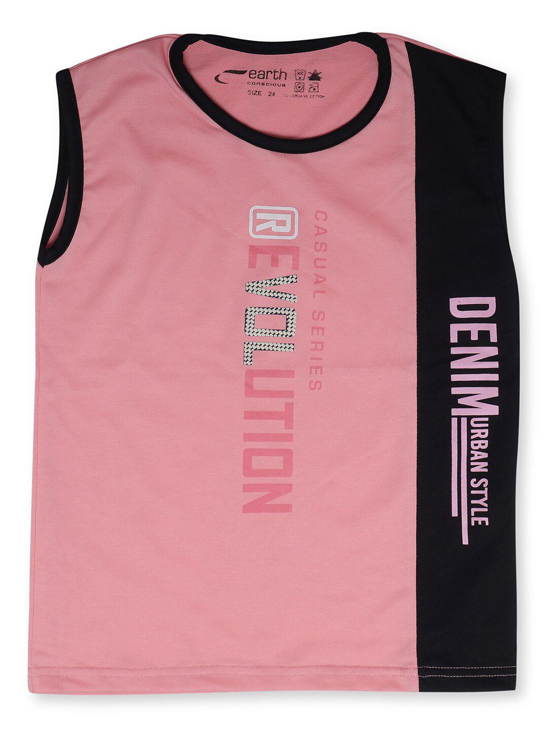 earth conscious Boys Pink & Black Typography Printed T-shirt-picture-15