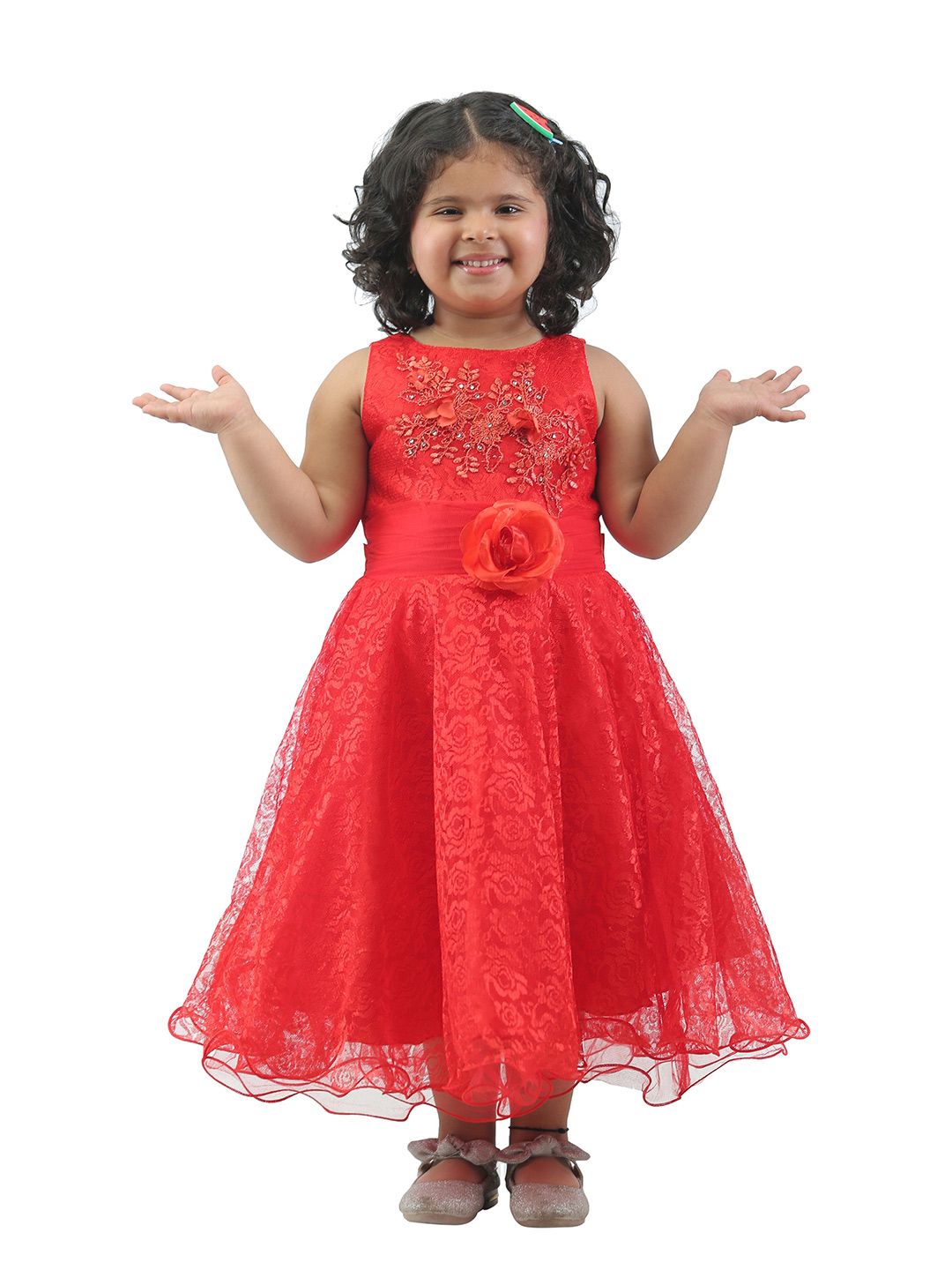 ahhaaaa Red Embellished Fit & Flare Dress-picture-39