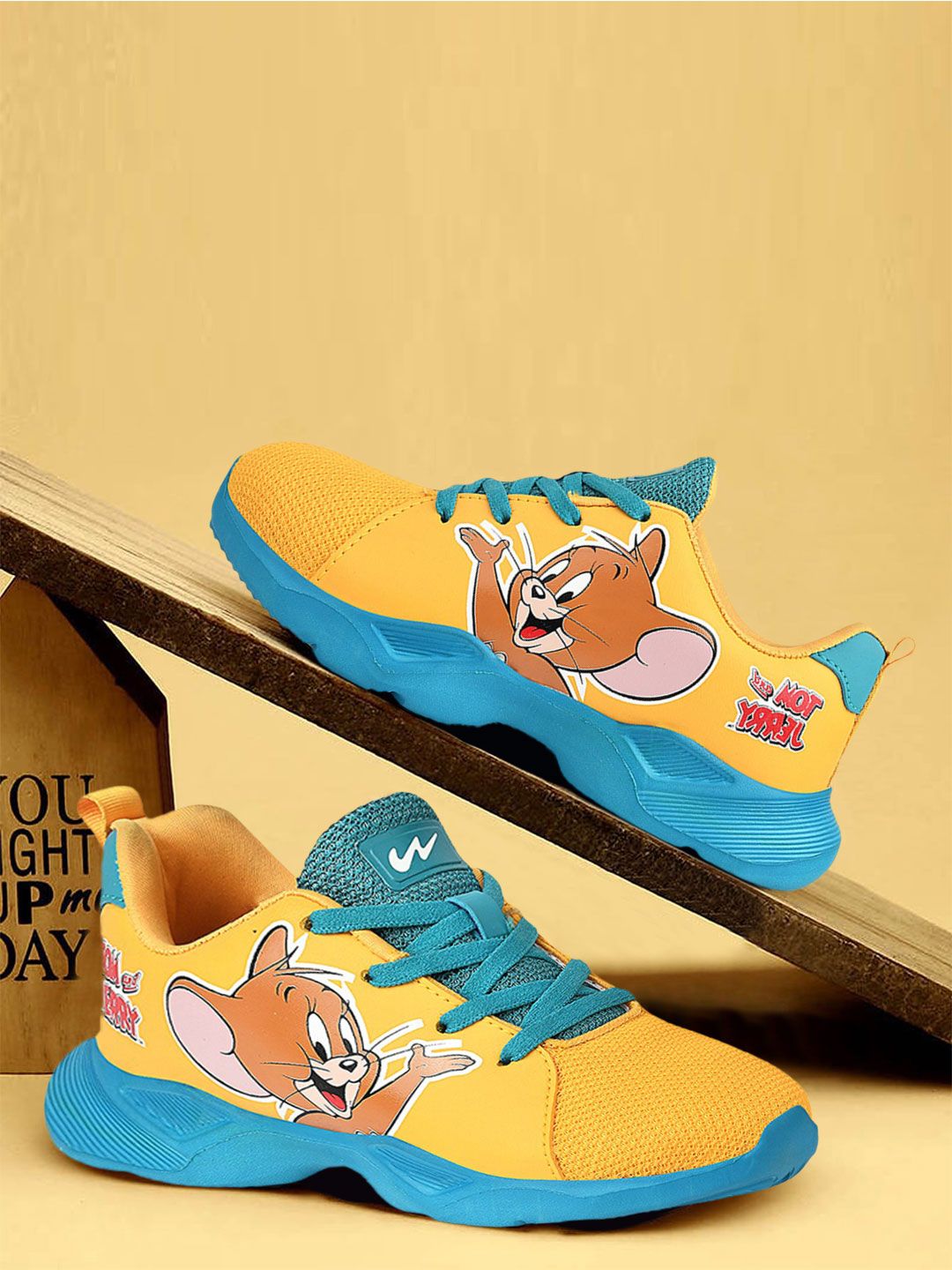 Campus Kids Mustard Yellow Jerry Printed Mesh Running Marking Shoes-picture-18