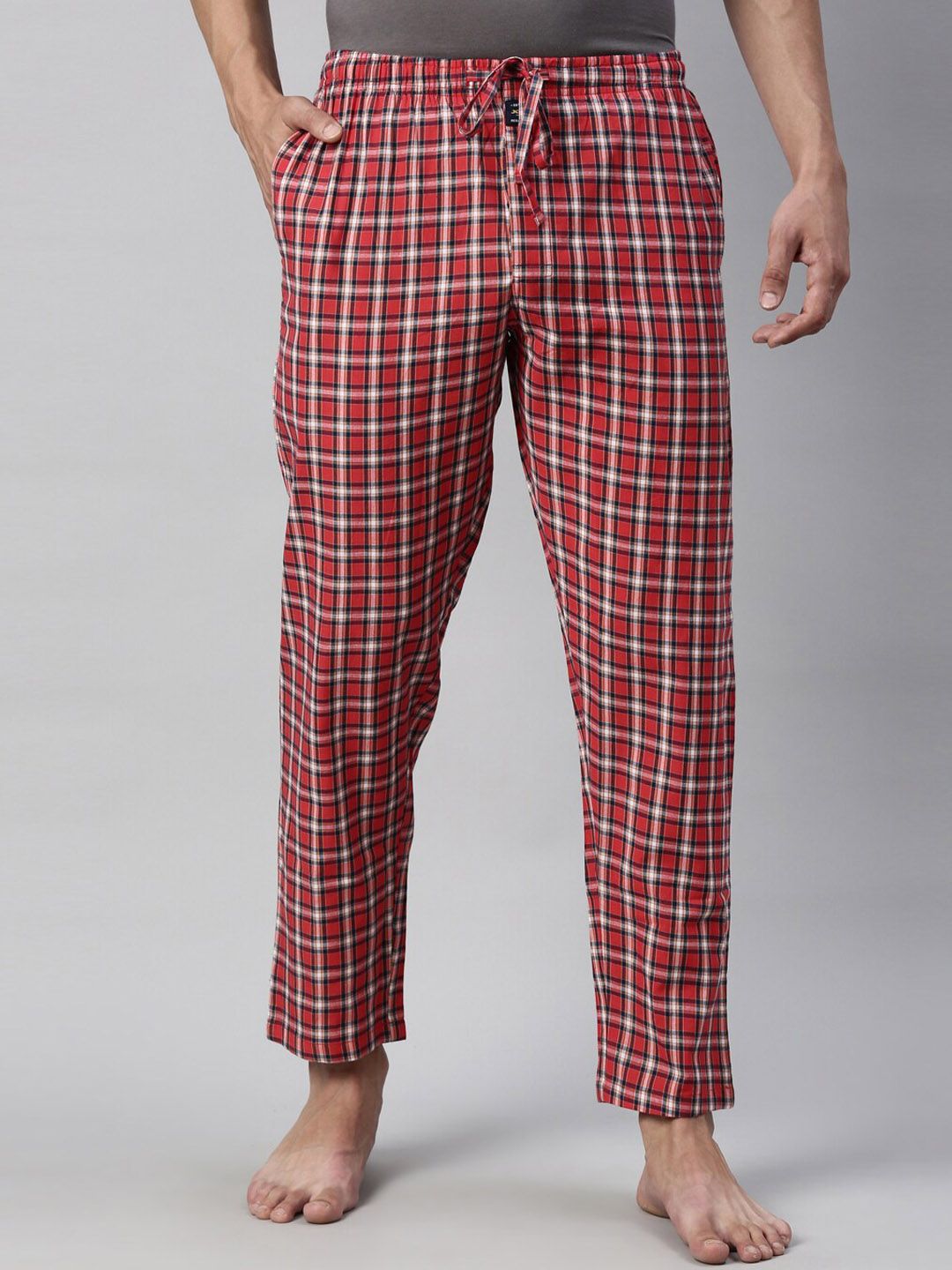 Joven Men Red Checked Pure Cotton Lounge Pants-picture-15