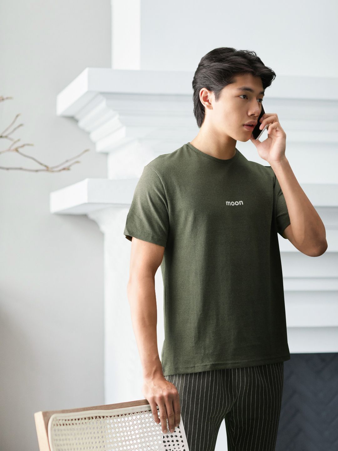 Trendyol Men Olive Green Pure Cotton Solid Shorts Set-image-3