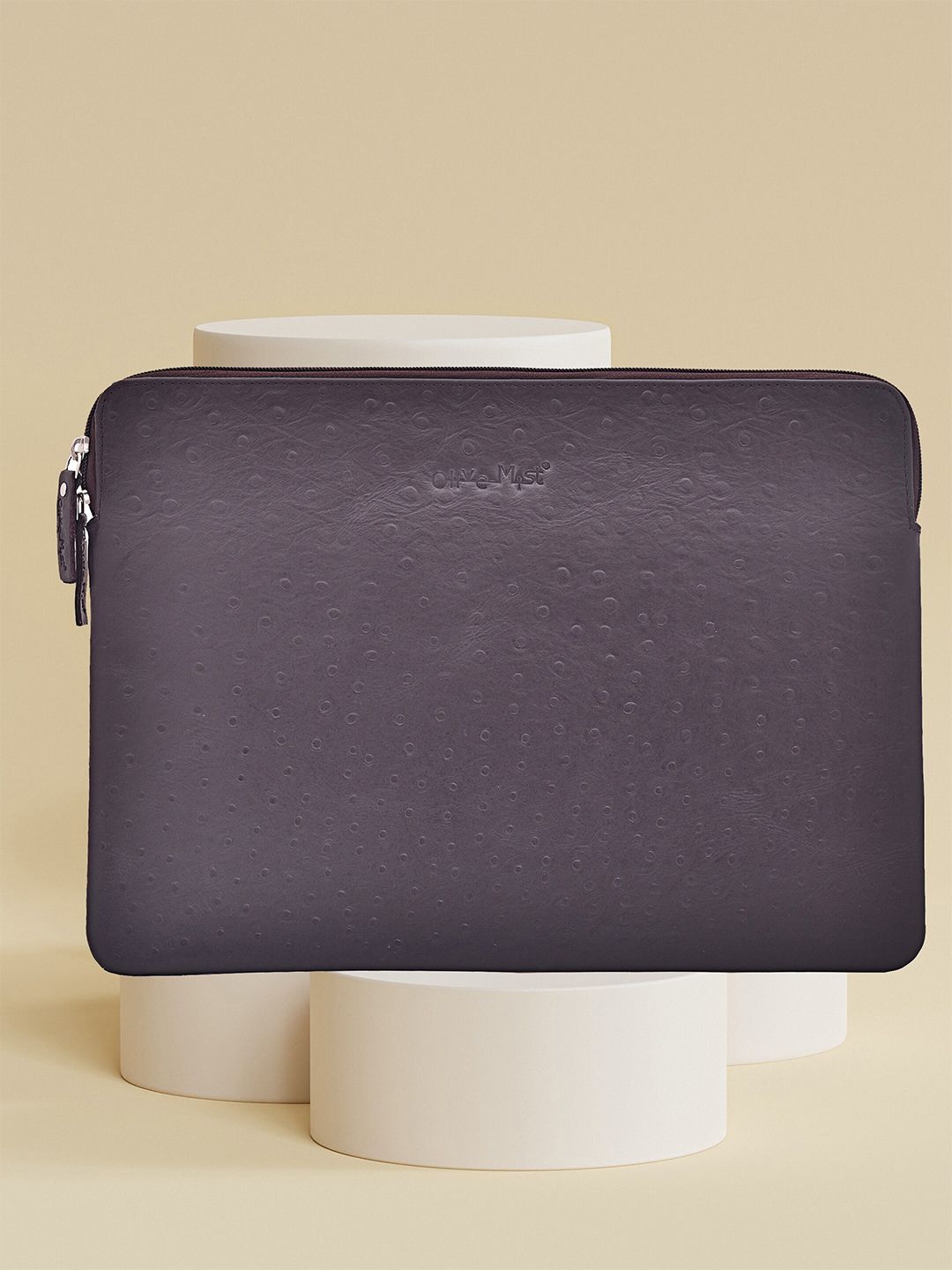 OLIVE MIST Unisex Brown Leather 14 Inch Laptop Sleeve-image-6