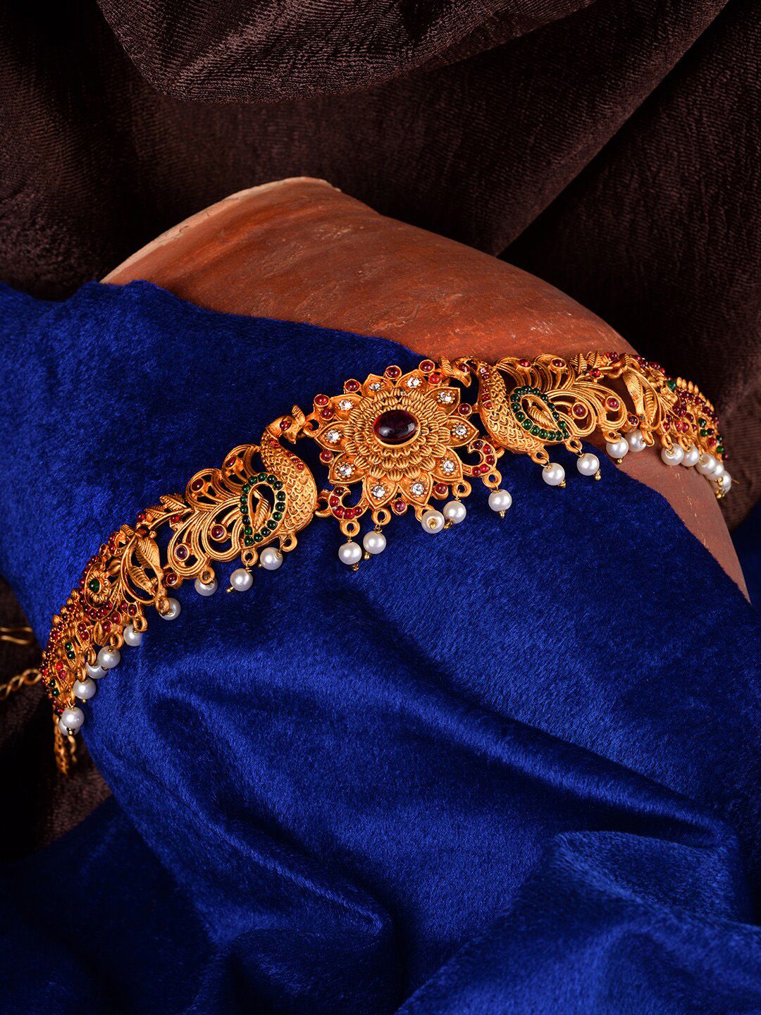 Saraf RS Jewellery Gold-Plated Pink & Green Stone Studded & Pearl Beaded Kamarband-picture-53