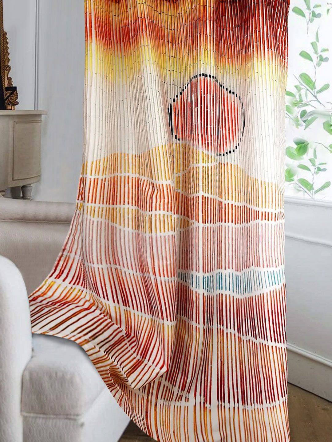 Cortina Red & Yellow Striped Single Silk Door Curtain-picture-46