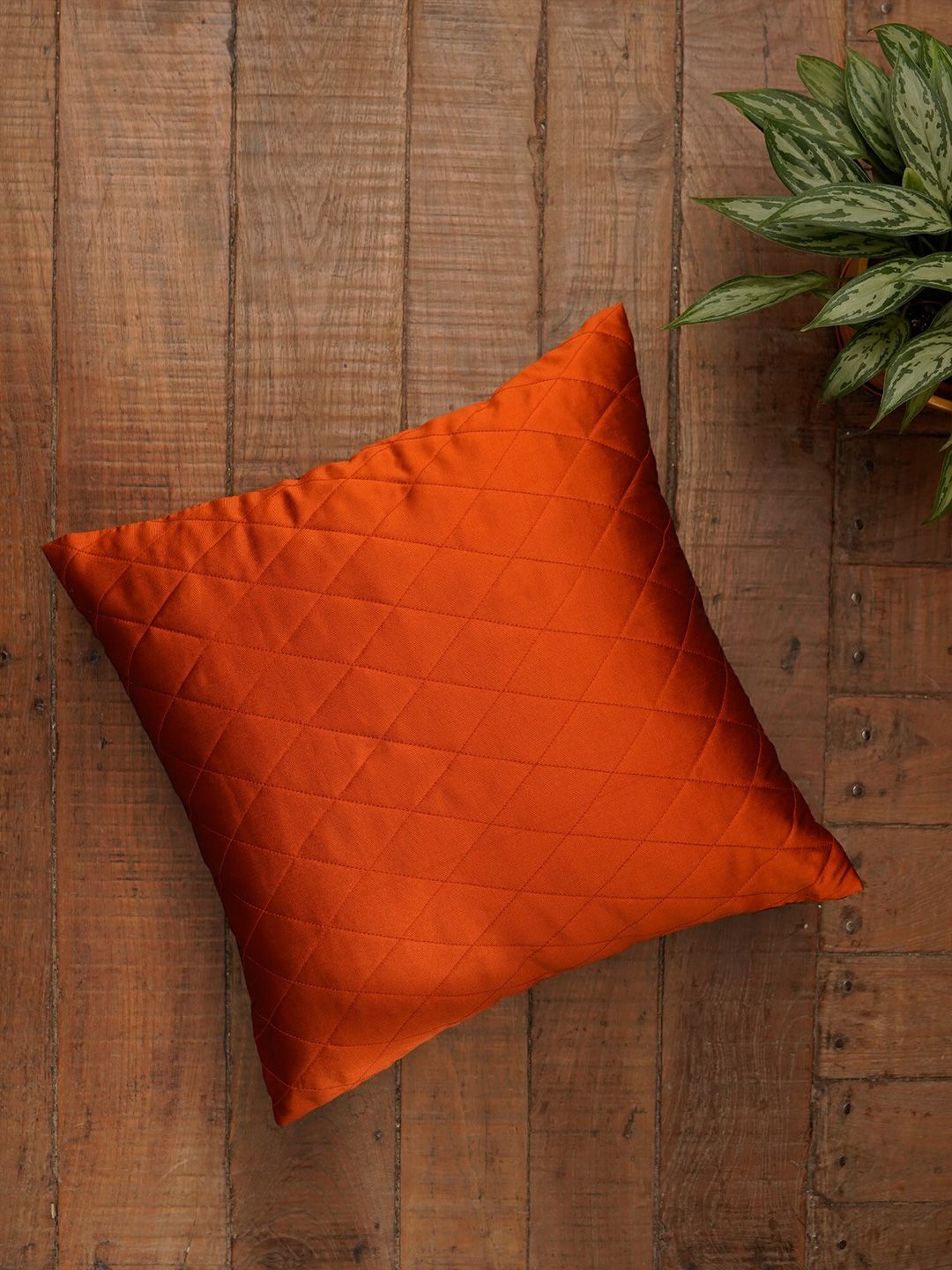 ZEBA Orange Embroidered Square Cushion Cover-image-12