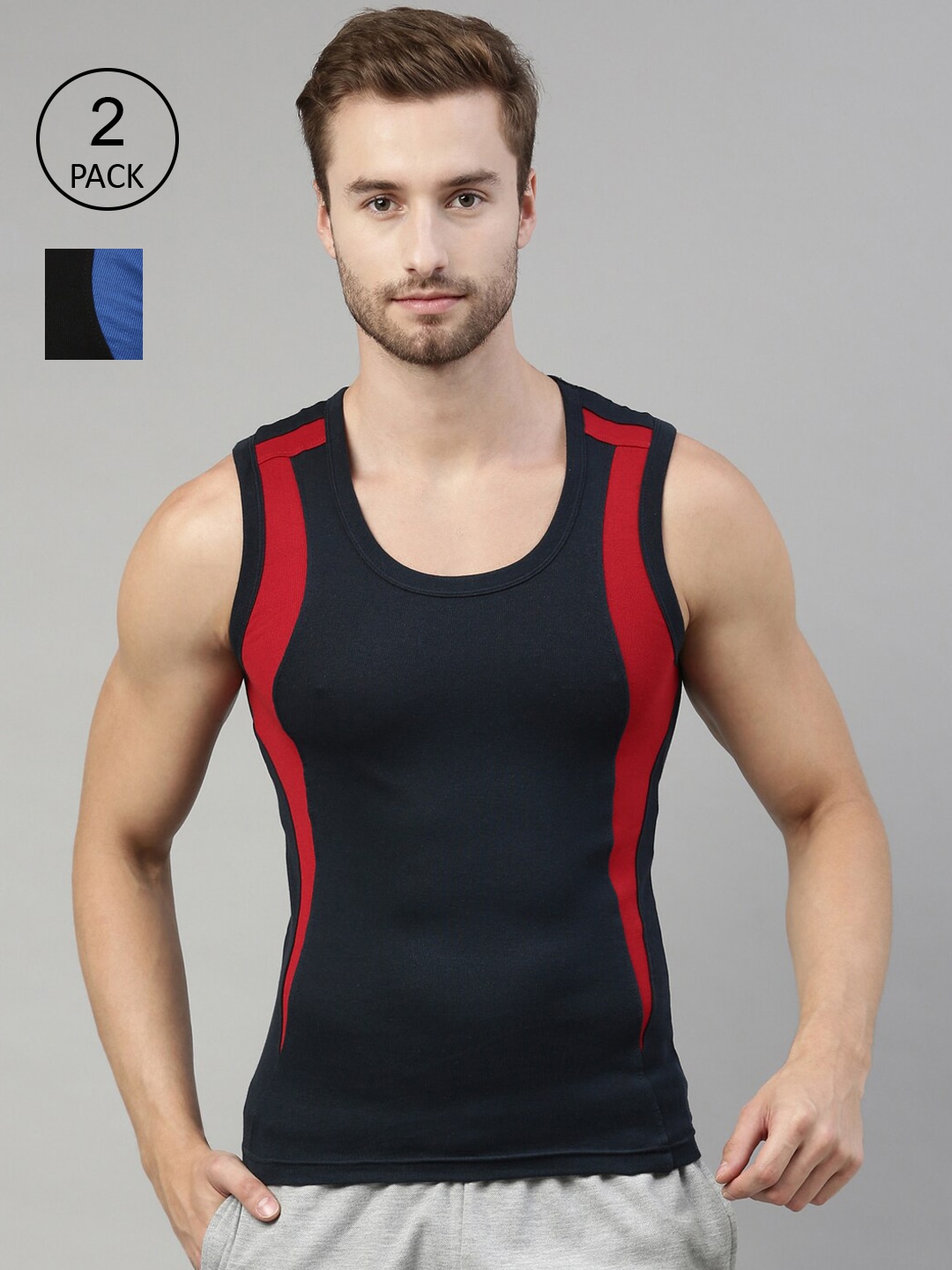 DIXCY SCOTT Men Pack Of 2 Solid Cotton Innerwear Gym Vests