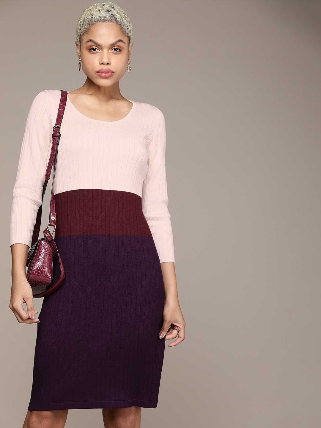 Calvin Klein Jeans Pink & Maroon Colourblocked Casual Sweater Dress Price  in India, Full Specifications & Offers 