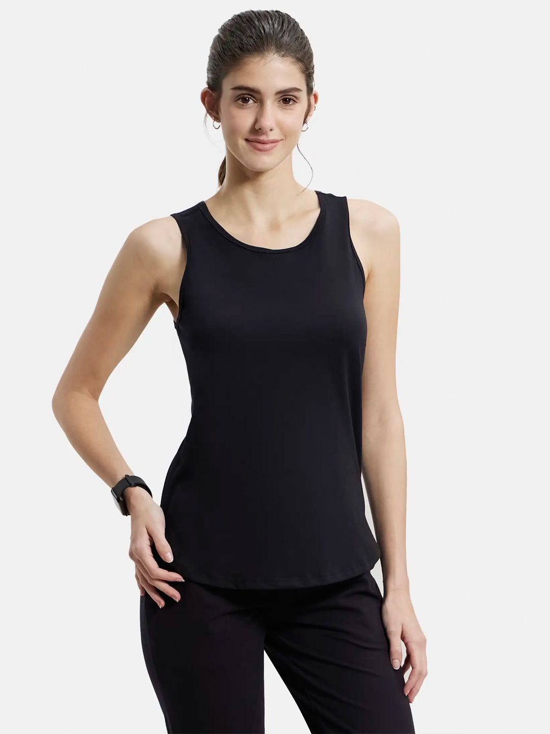 Jockey Cotton Rich Solid Curved Hem Styled Tank Top-picture-32