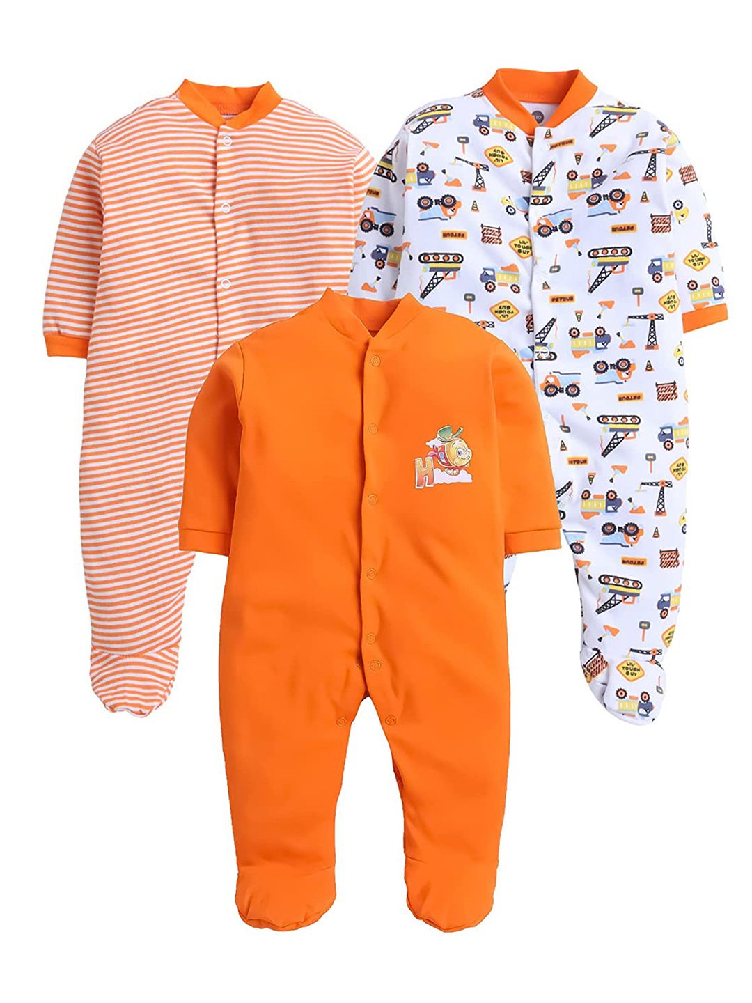 EIO Kids Pack of 3 Orange Printed Rompers-picture-23