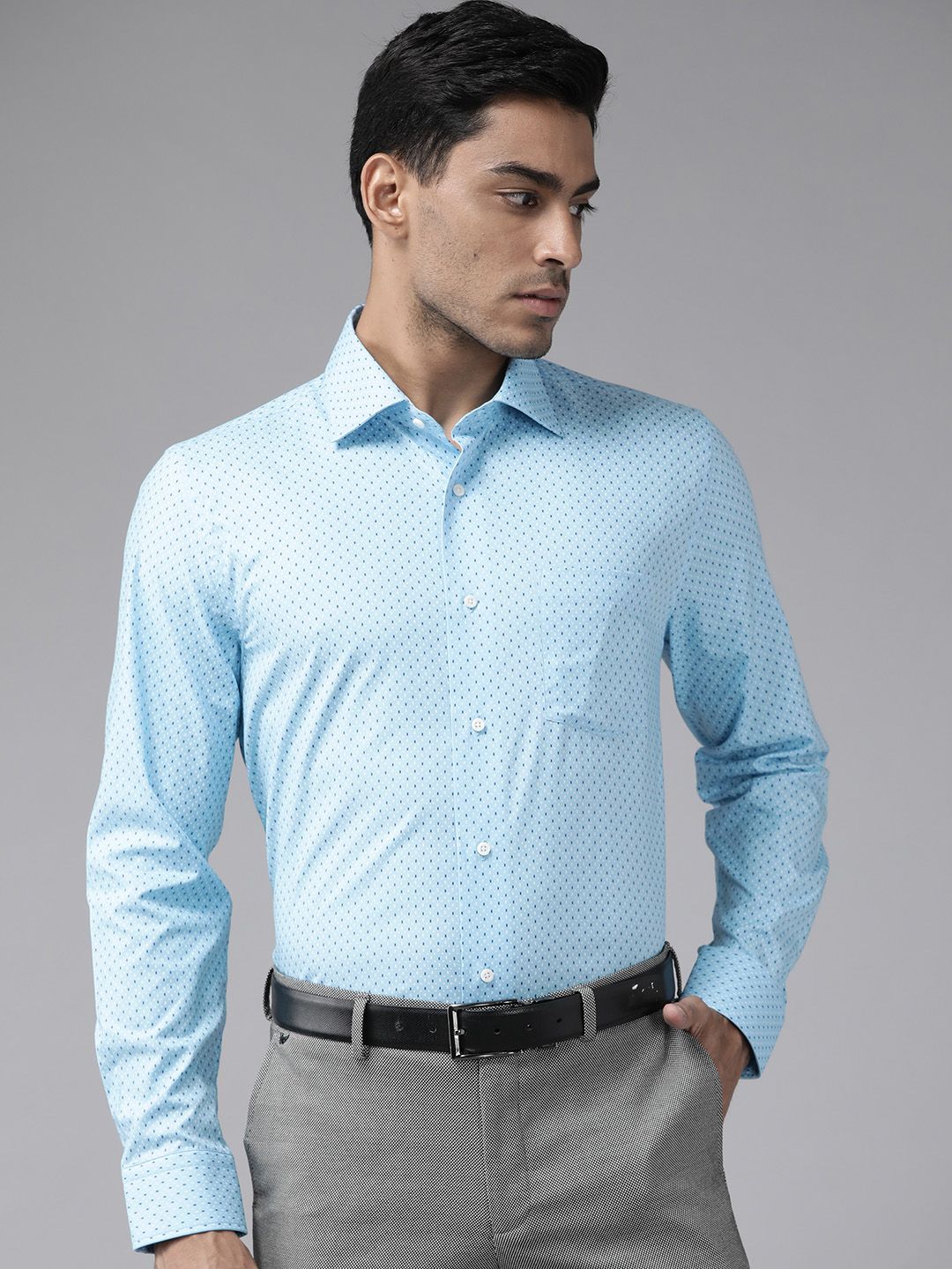 Blackberrys Men Blue India Slim Fit Printed Pure Cotton Formal Shirt-picture-14