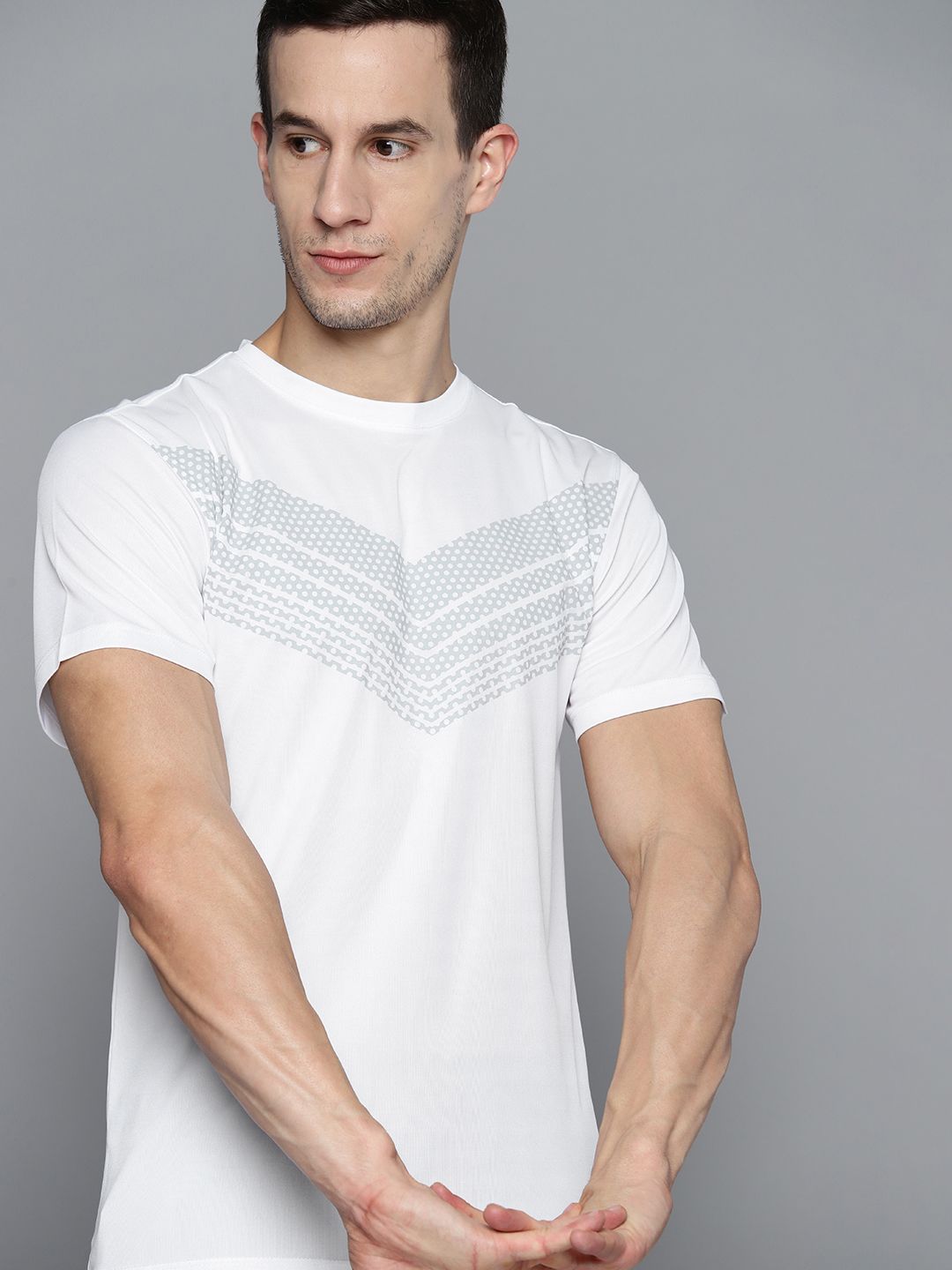 HRX By Hrithik Roshan Training Men Optic White Rapid-Dry Solid Tshirts-image-1