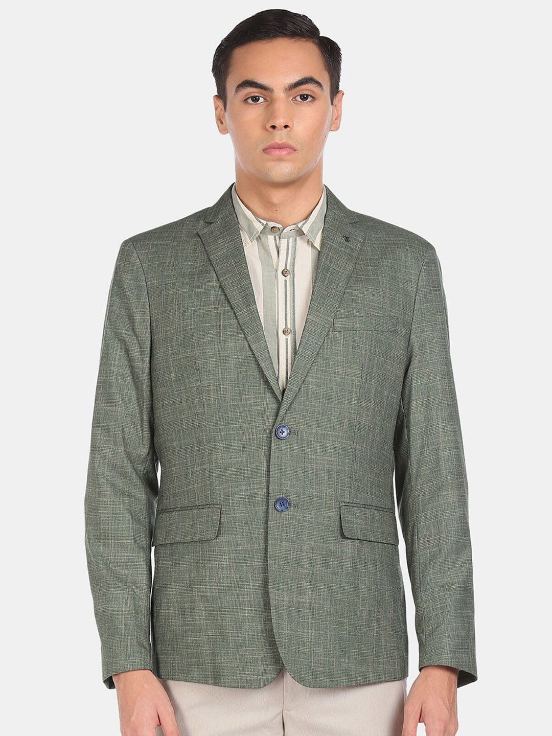Arrow Men Green Solid Single-Breasted Formal Blazer-picture-11