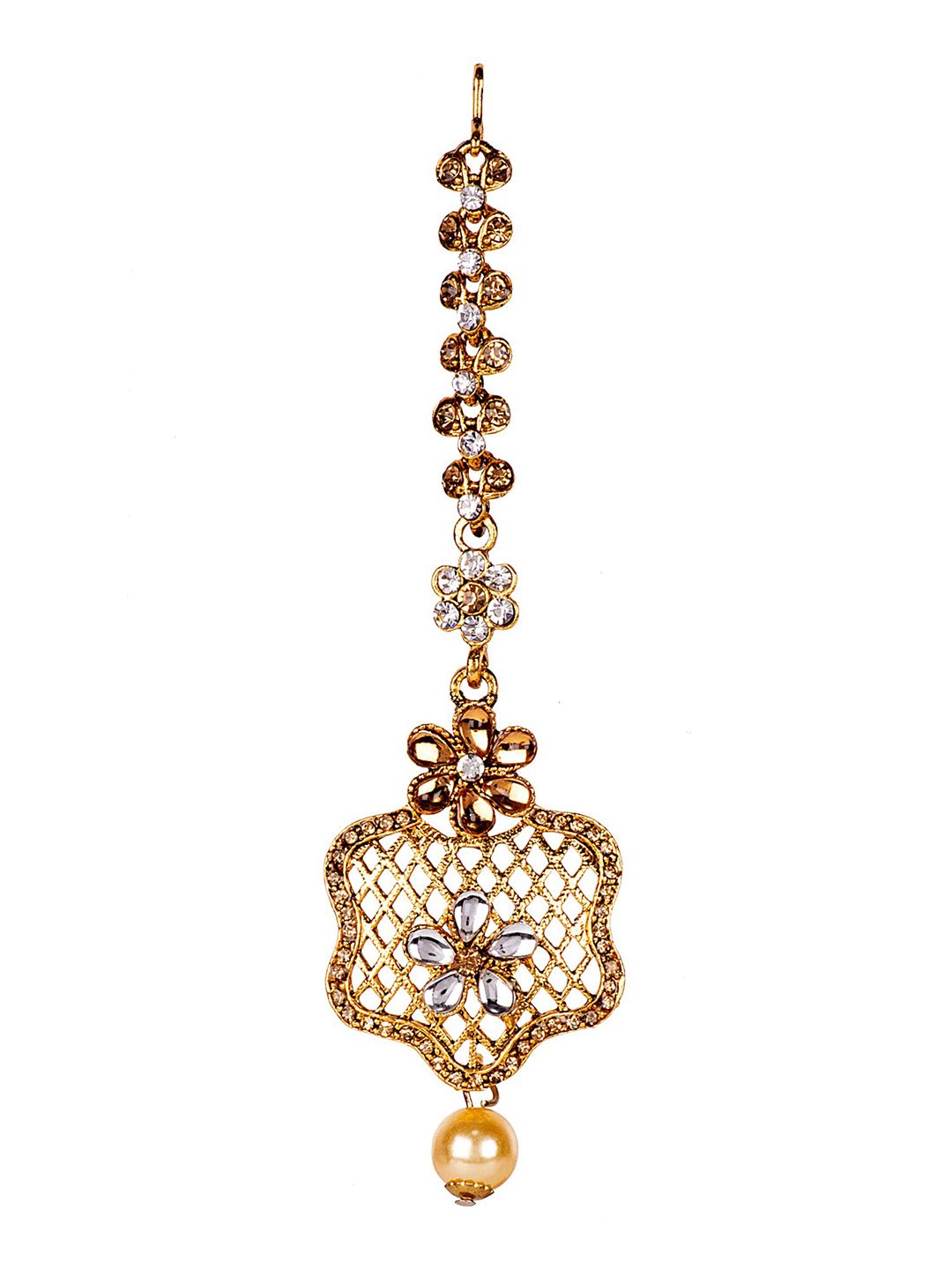 ANIKAS CREATION Gold-Plated & White Kundan-Studded Maang Tikka-picture-38