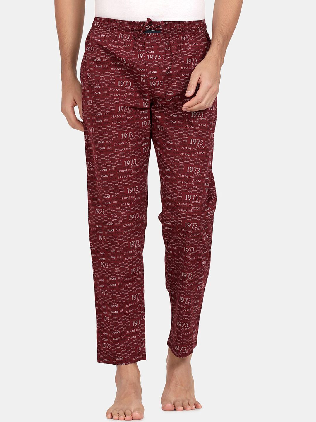 Pepe Jeans Men Maroon Typography Pure Cotton Lounge Pants-picture-25