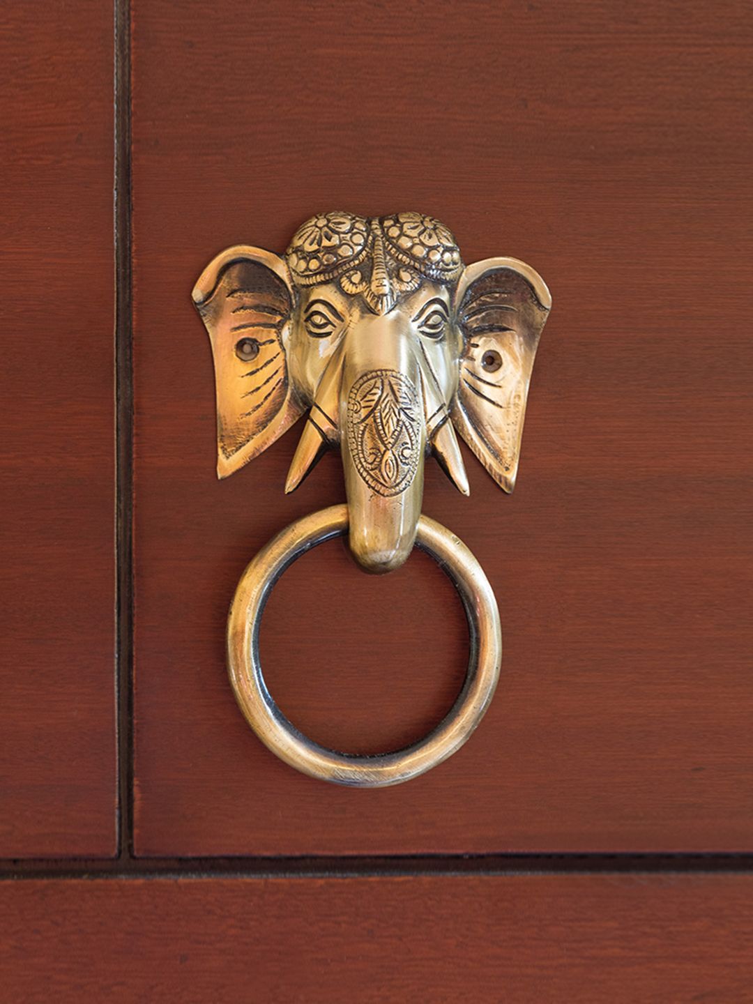 ExclusiveLane Gold-Toned Textured Hand-Etched Carved Brass Door Knocker