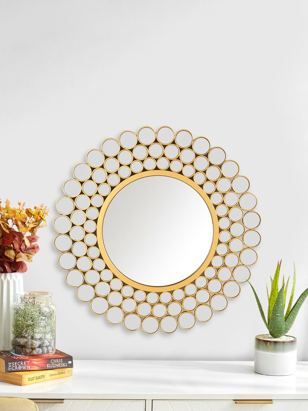Home Centre Gold-Toned Corsica Reflection Glass Round Mirror-picture-25
