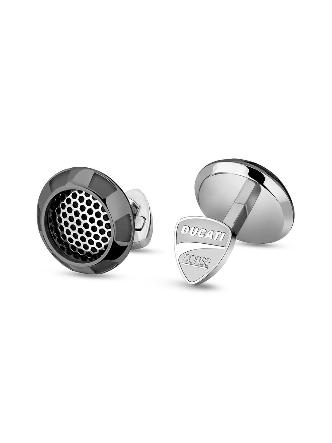 DUCATI CORSE Silver-Toned & Grey Round Cufflink-image-18