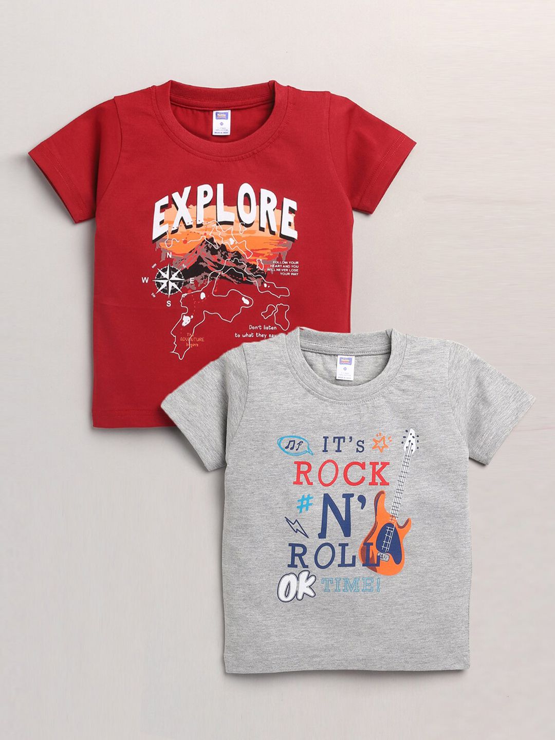 Nottie Planet Boys Red & Grey Pack of 2 Typography Printed Cotton T-shirt-picture-12