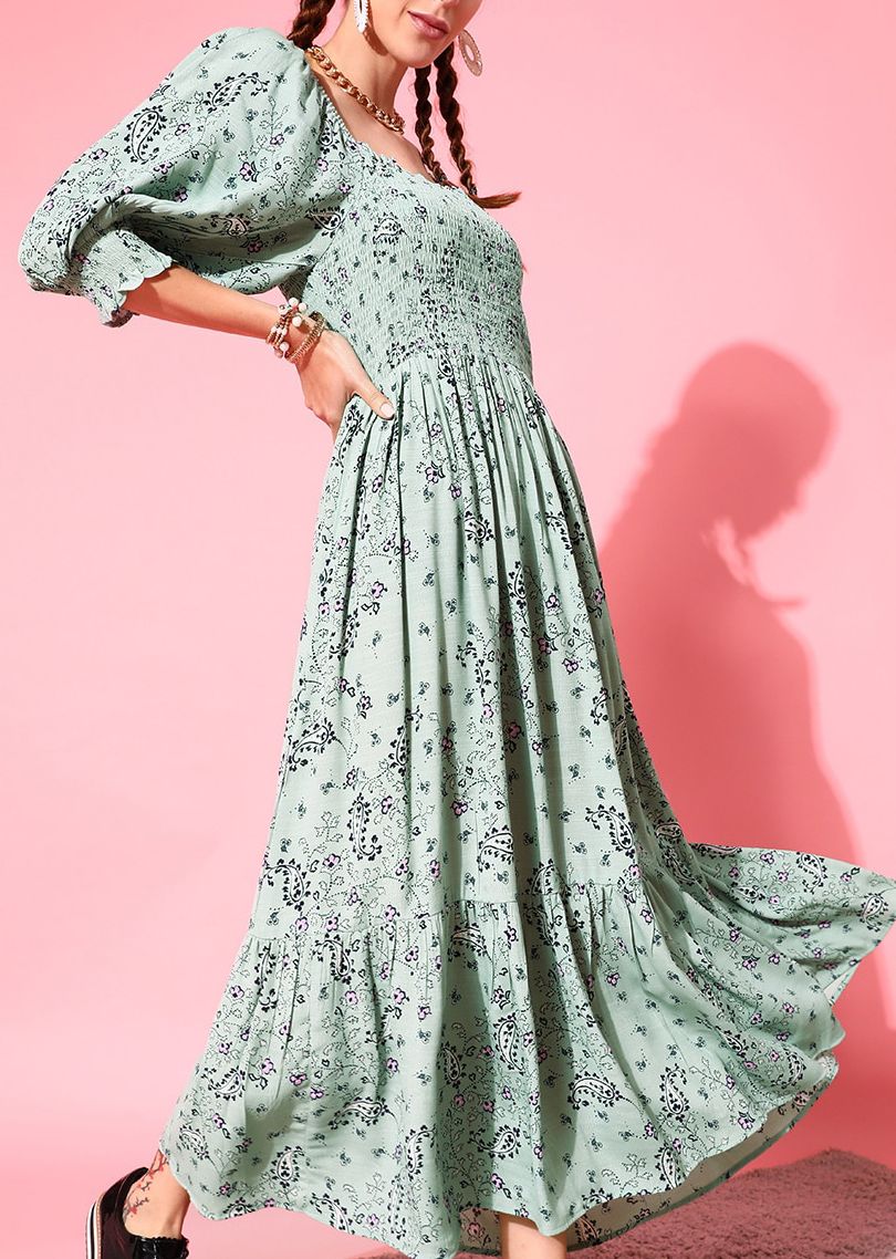 Buy STREET 9 Green Floral Smocked Maxi Dress - Dresses for Women 17904098 |  Myntra