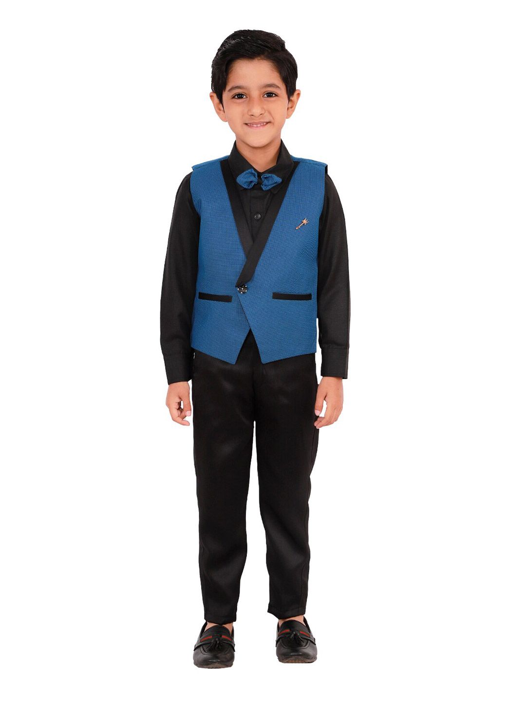 DKGF FASHION Boys Blue & Black 3 Piece Shirt with Trouser & With Waistcoat-picture-46