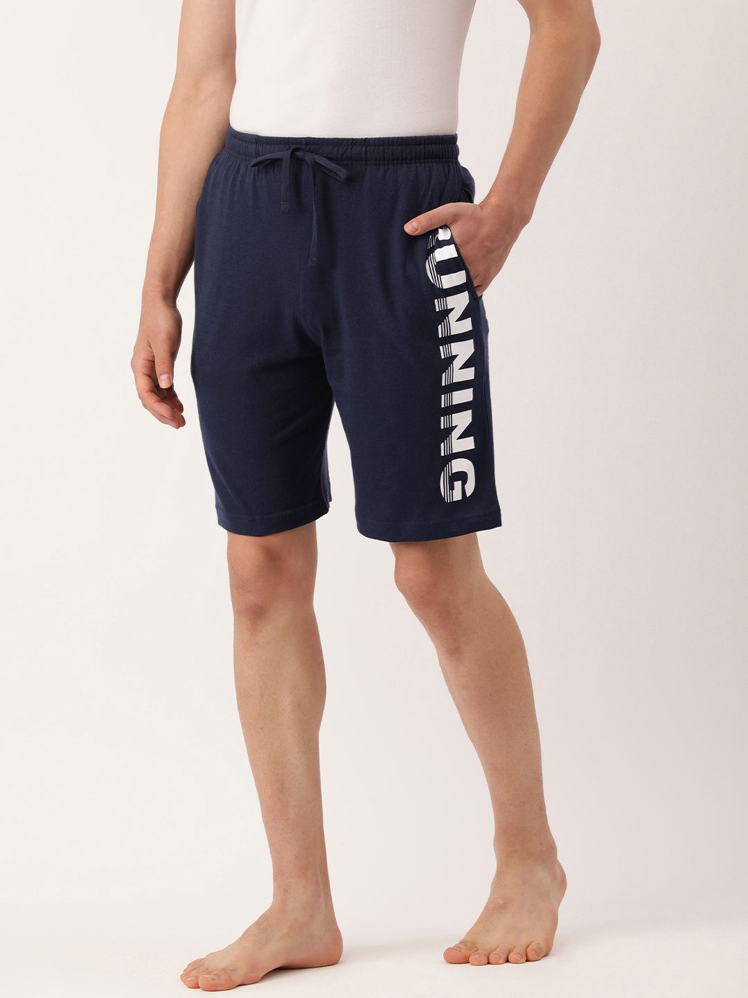 Chromozome Men Navy Blue & White Printed Lounge Shorts