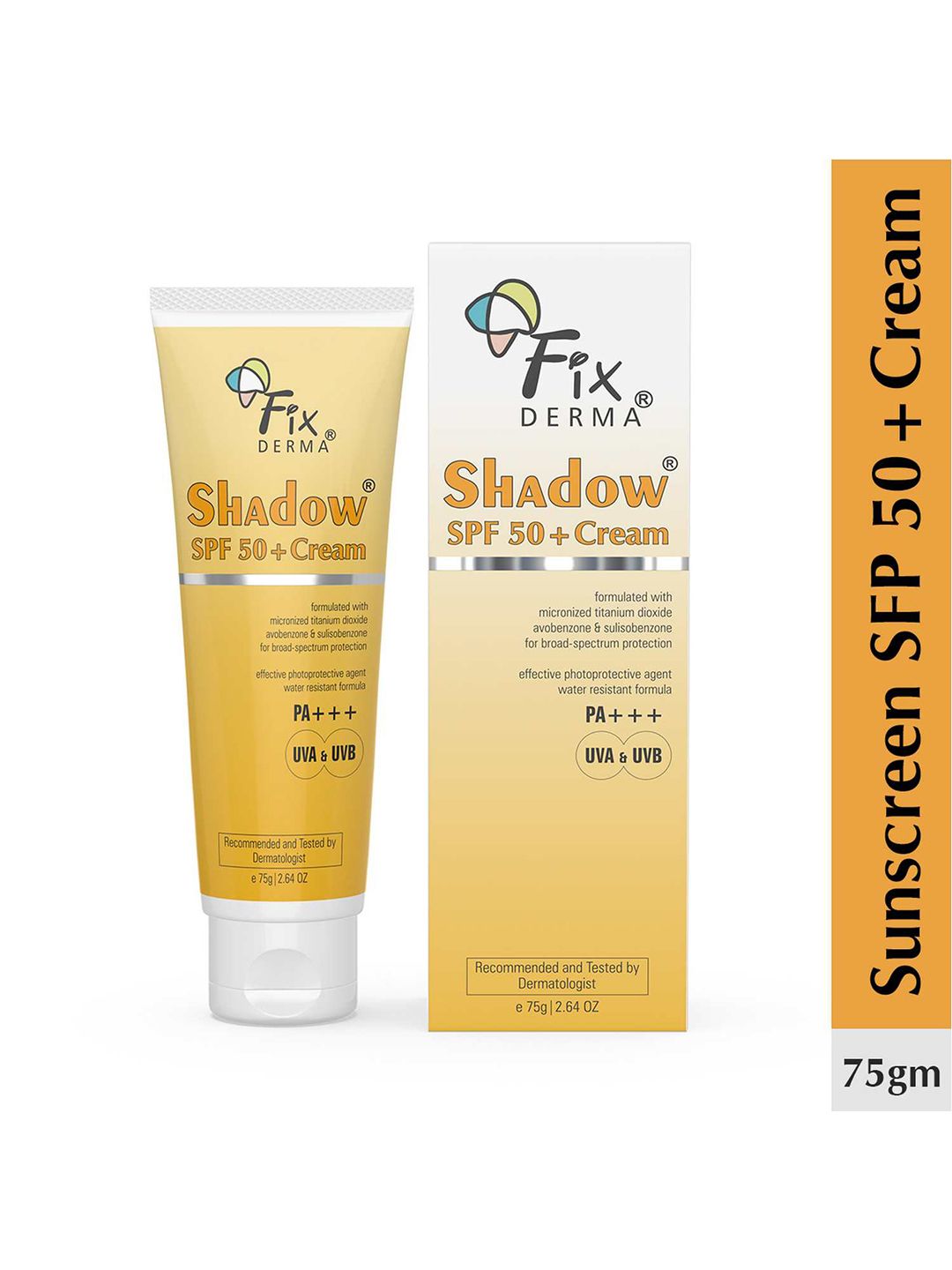 FIXDERMA Shadow Sunscreen SPF 50+ Cream for Dry Skin with PA+++ Protection - 75g