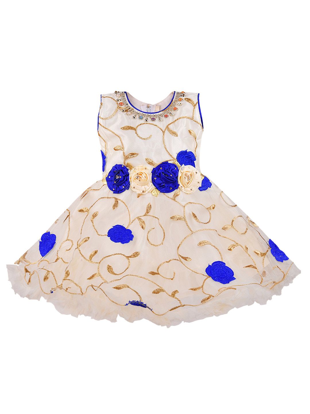 Wish Karo Girls Blue & Off White Floral Embellished Net Dress-picture-14