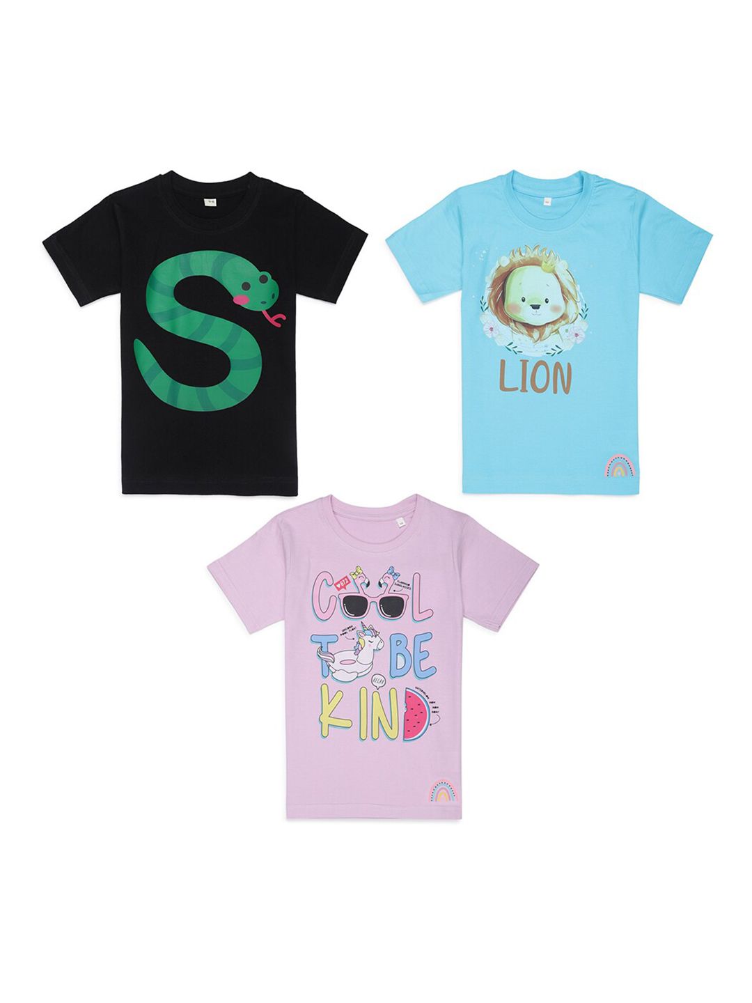 Tossido Kids Mauve & Blue Pack of 3 Printed T-shirt-picture-43