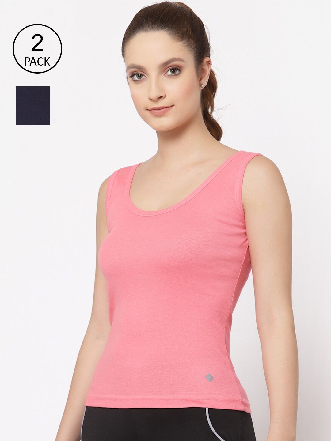 Floret Women Rose & Navy Blue Pack Of 2 Solid Cotton Camisoles-image-13